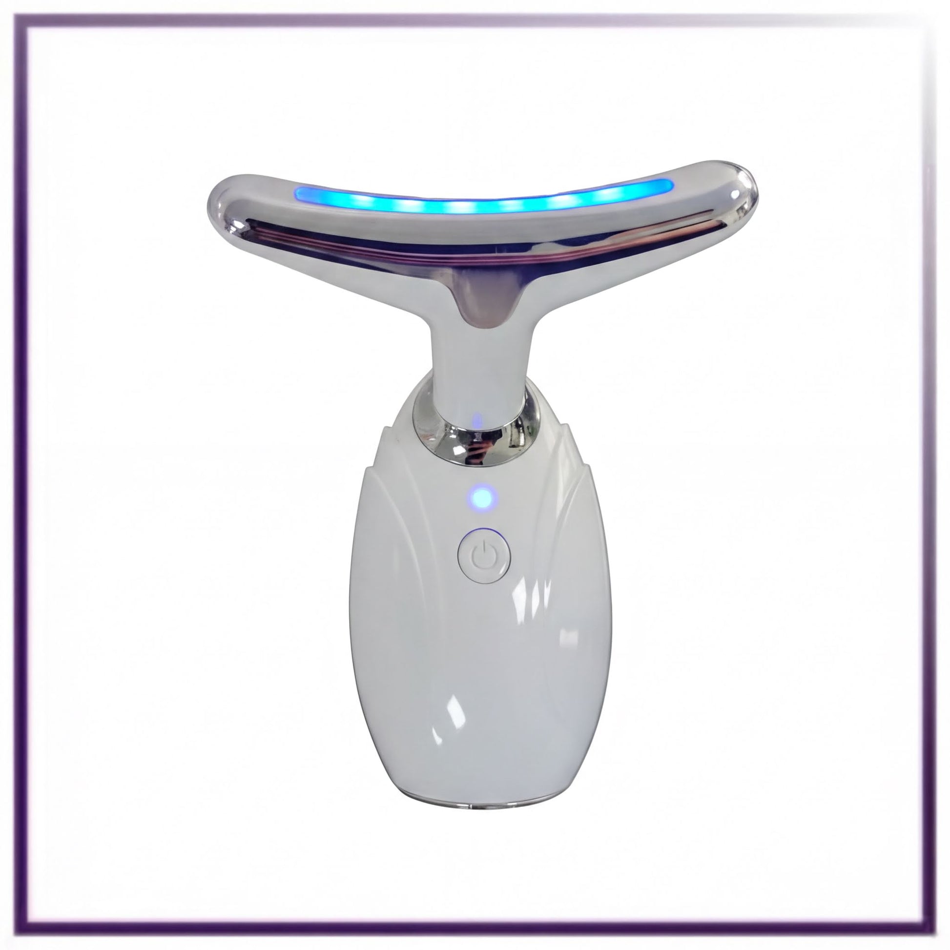 A white dental appliance with a blue light on top, designed for dental treatment or oral hygiene purposes.