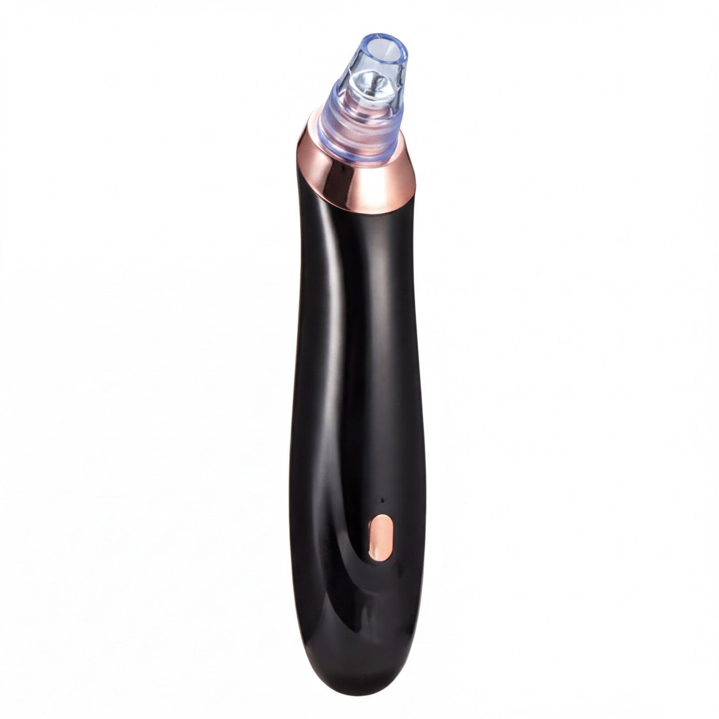 A black electronic device with a clear plastic head and a black handle, possibly a facial cleansing tool.