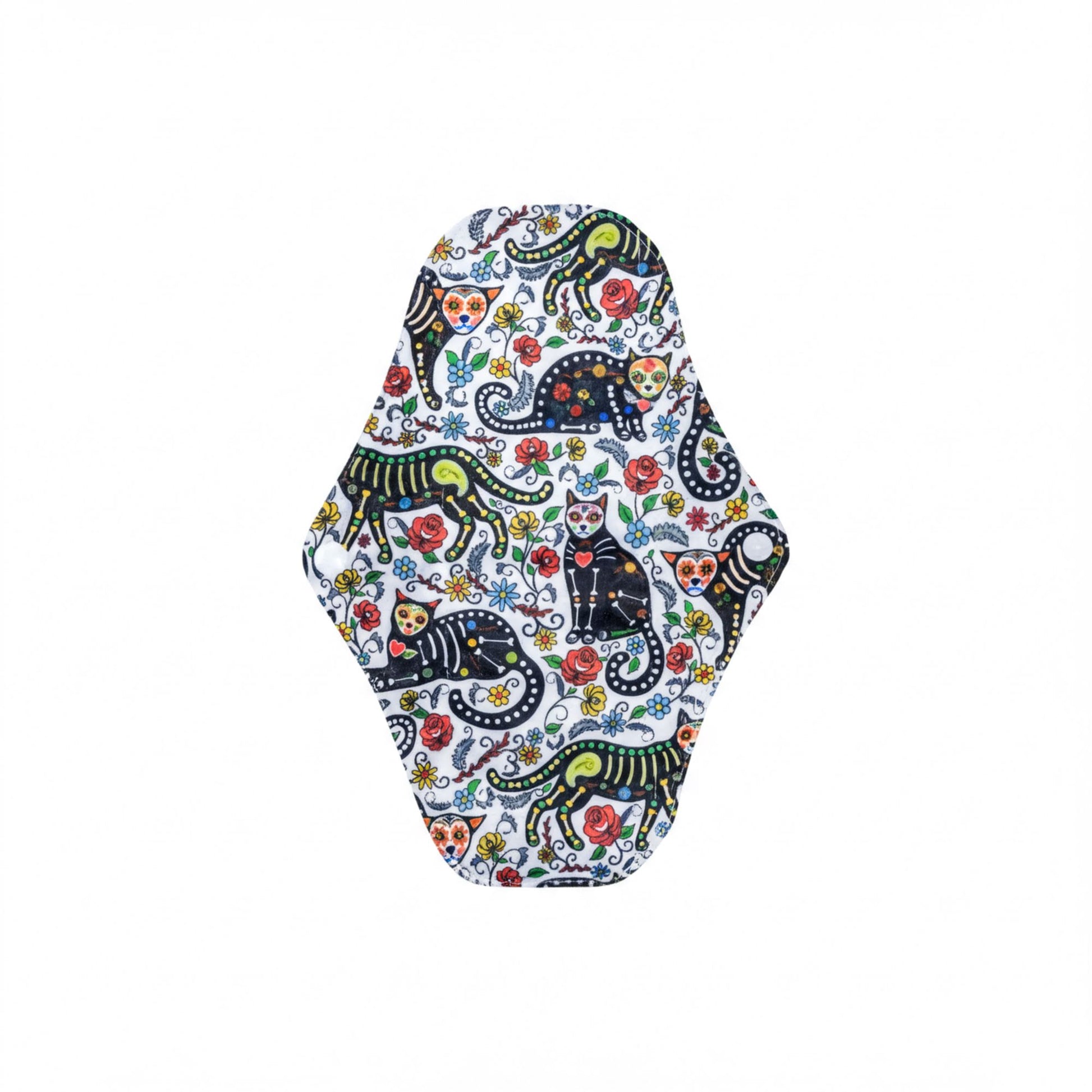 a colorful, patterned, and decorative object, which appears to be a piece of fabric or material with a repeating design of cats and floral elements.
