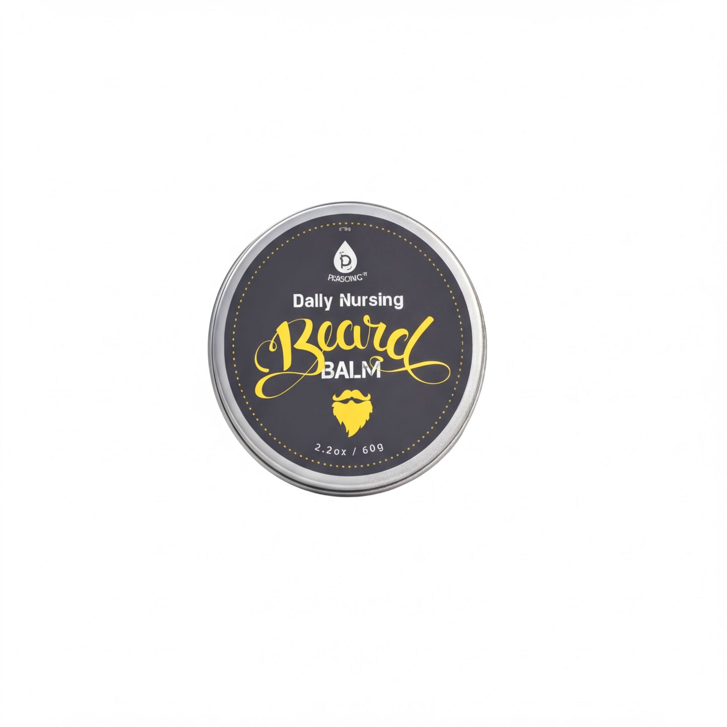 a round container with a black and yellow label that reads "Daily Nursing Beard Balm".