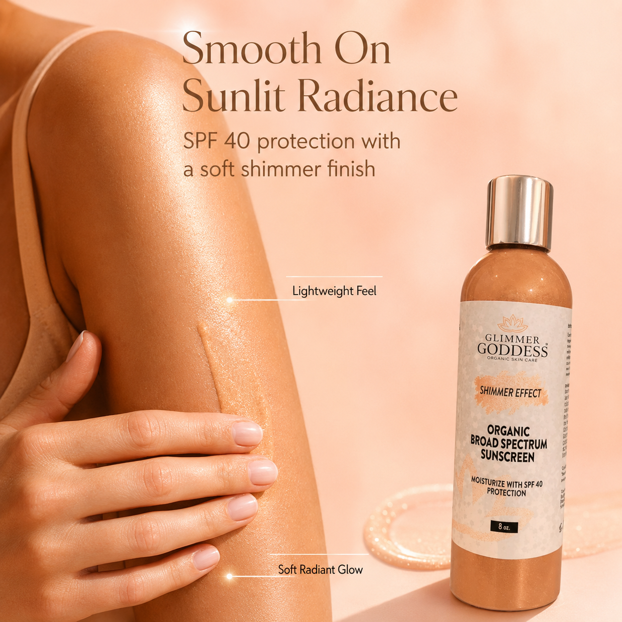 Goddess Glow Shimmer Suntan Lotion SPF 40 – Reef-Safe Radiance - Harmony Beauty