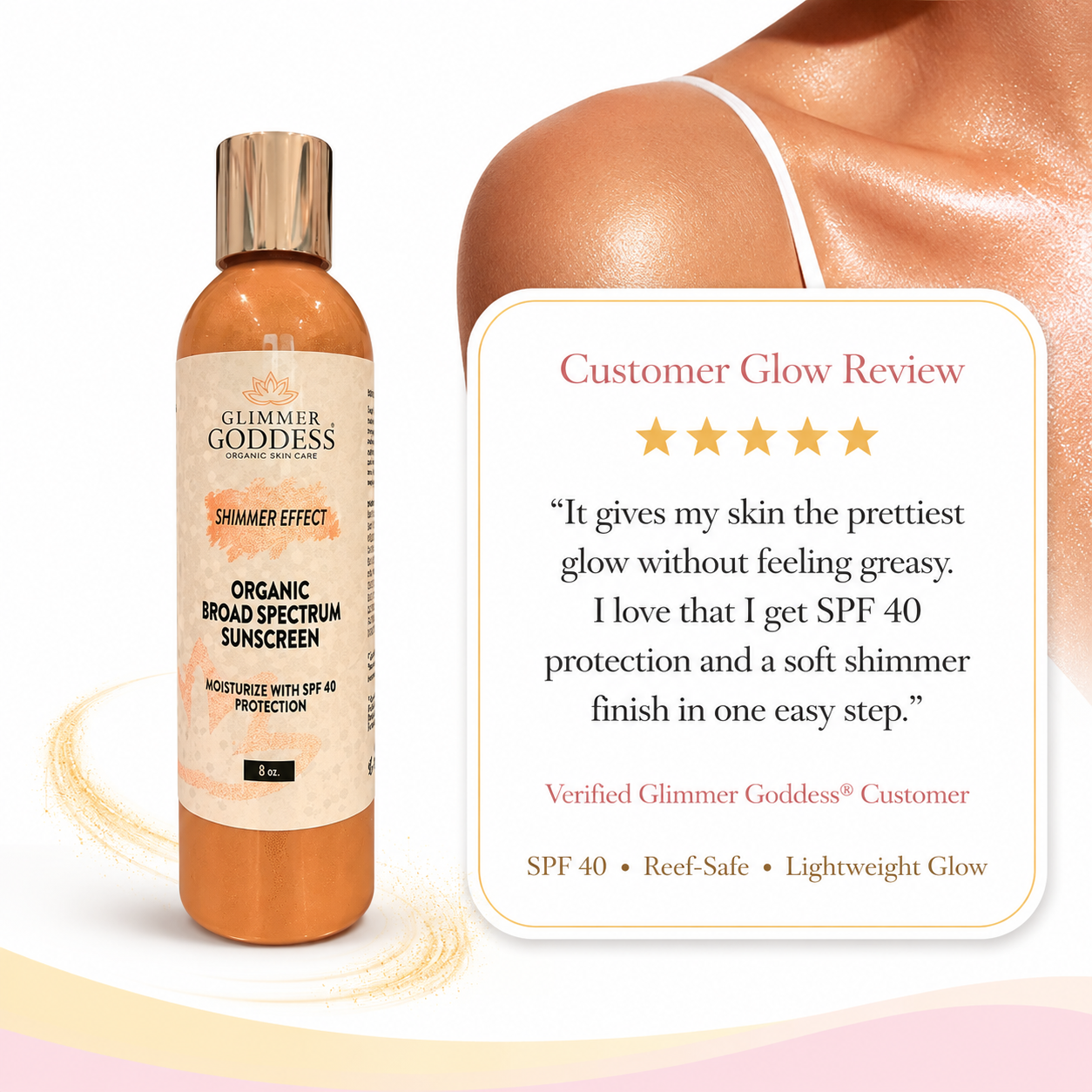 Goddess Glow Shimmer Suntan Lotion SPF 40 – Reef-Safe Radiance - Harmony Beauty